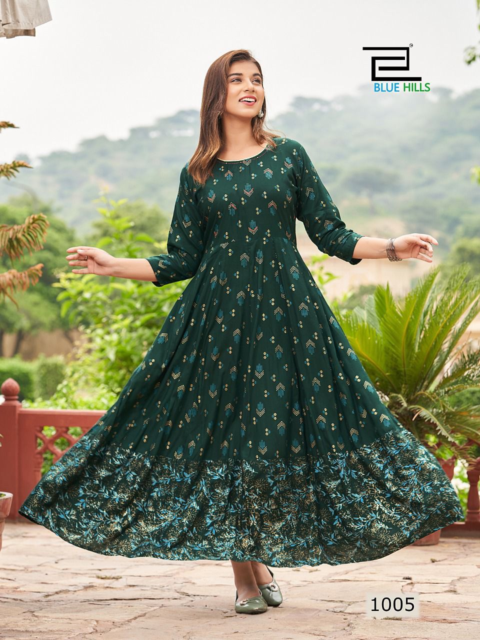 Blue Hills Rani 1 Rayon Printed Ethnic Wear Long Anarkali Kurti Collection